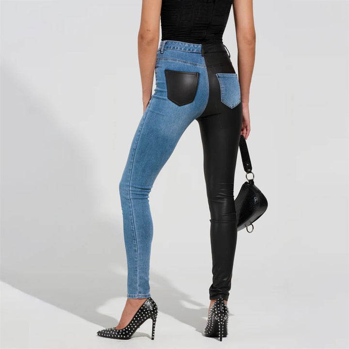 Skinny jeans for women with a combined denim and leather look Lune London
