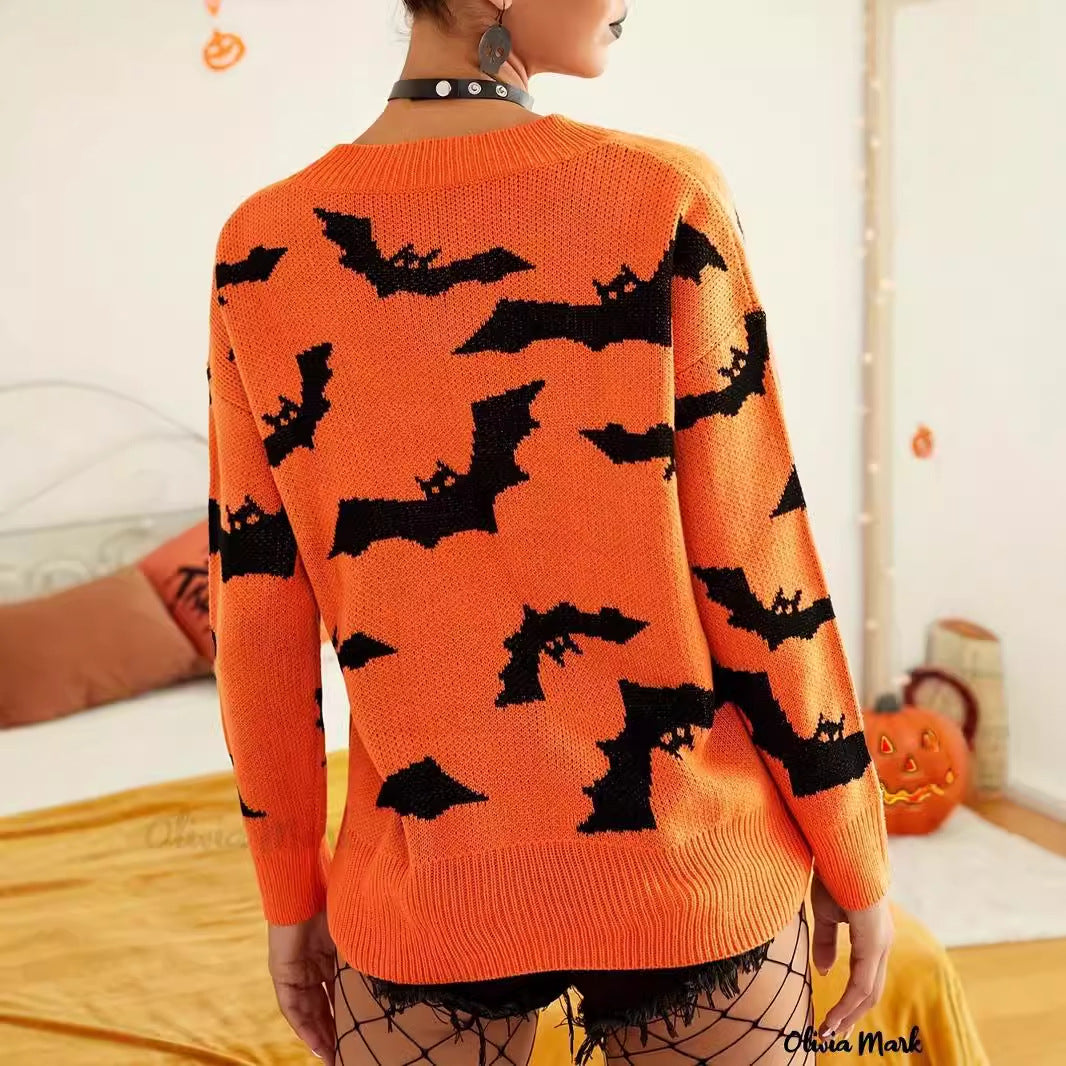 Pull Halloween pour femmes avec motif de chauve-souris amusant Chic & Stil