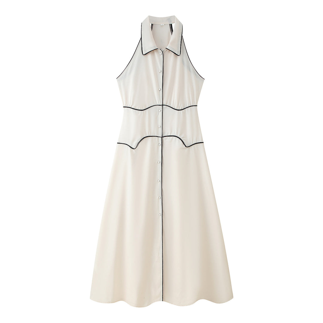 Maxi dress for women with elegant collar and pretty button design Lune London