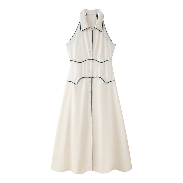 Maxi dress for women with elegant collar and pretty button design Lune London