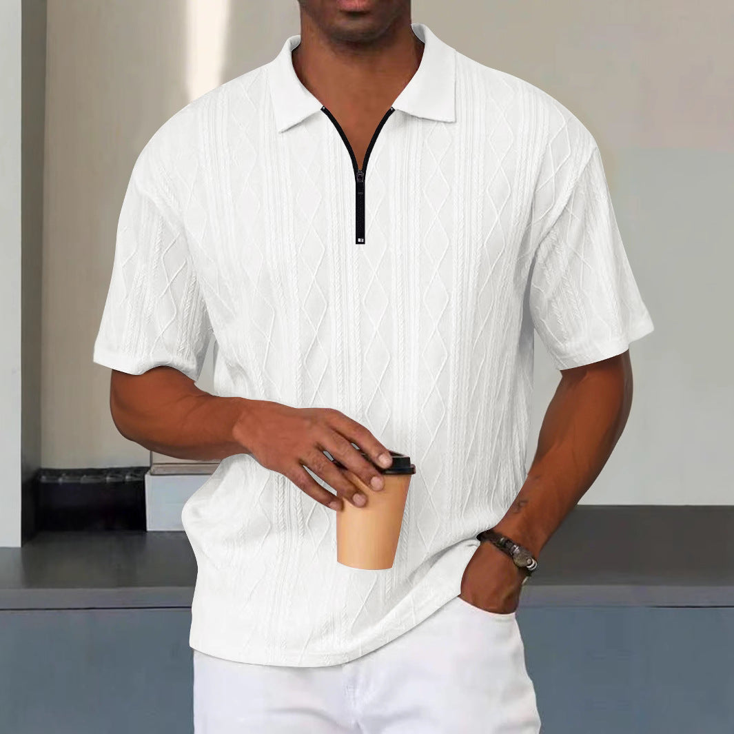 Men's polo with structured zip collar and short sleeves Lune London