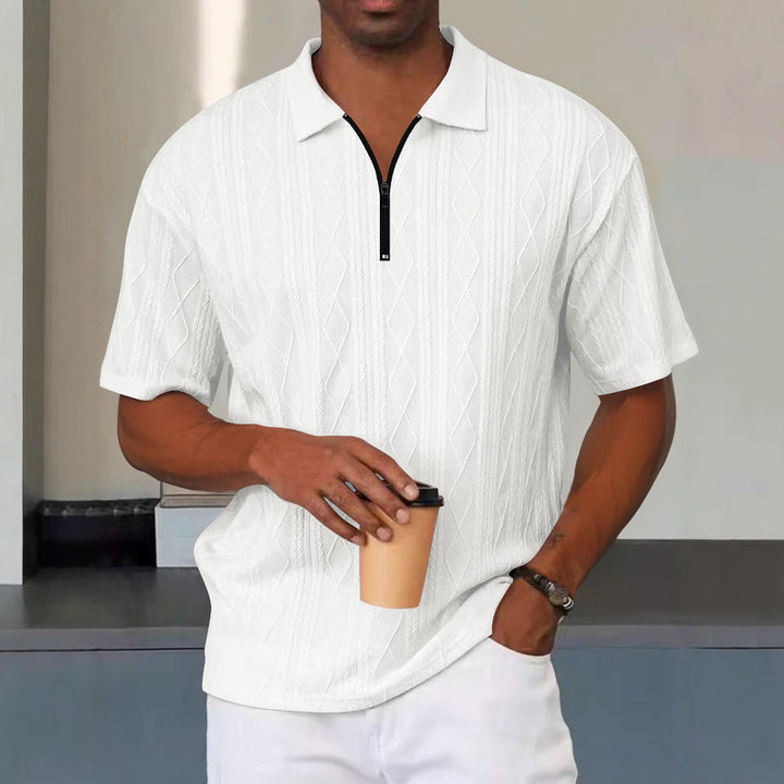 Men's polo with structured zip collar and short sleeves Lune London