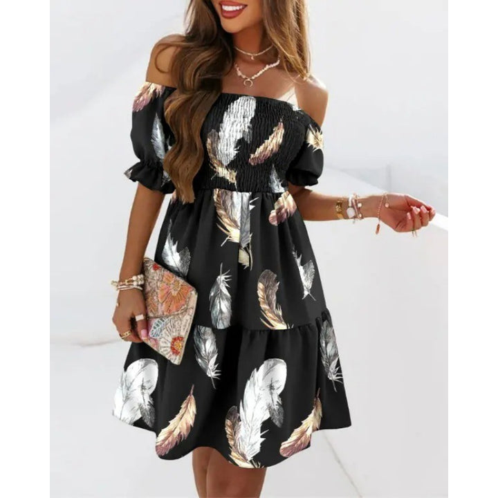 Floral ruffled dress with a neckline for women Lune London