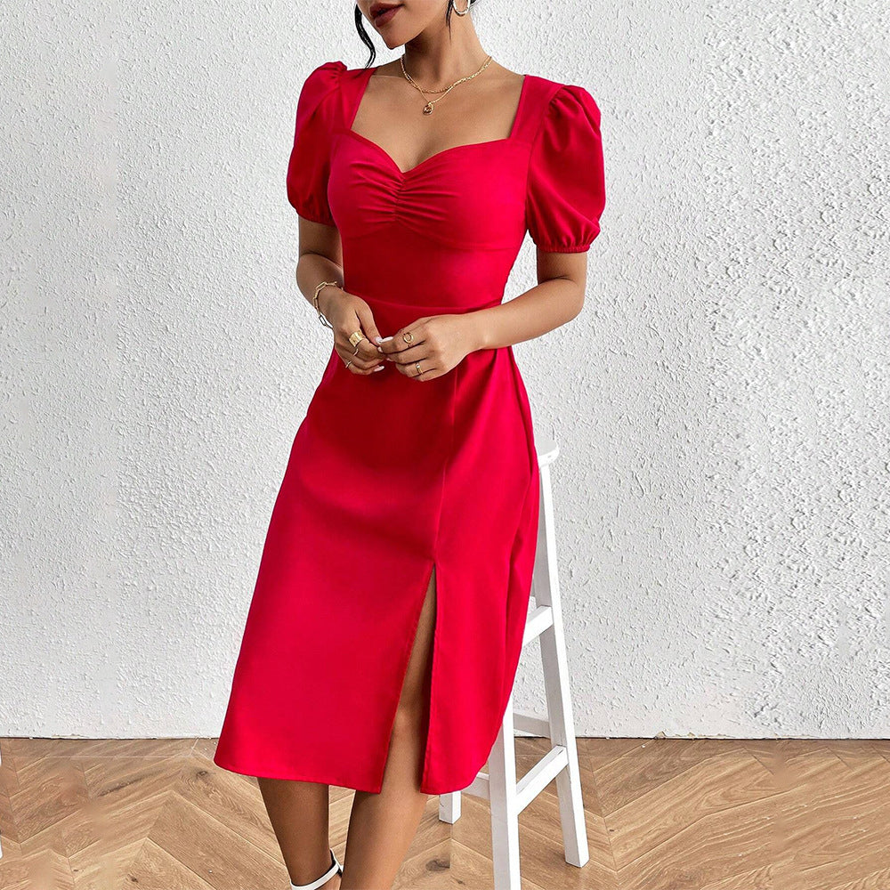 Robe midi pour femmes avec manches bouffantes et fente latérale élégante Chic & Stil