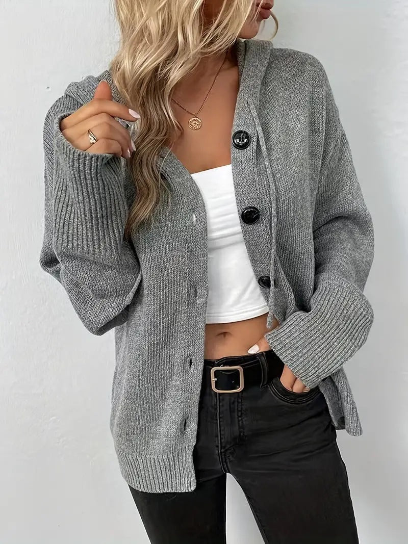 Ladies comfortable cardigan with hood and large buttons Lune London