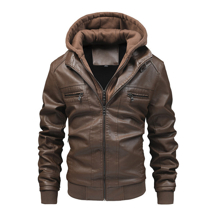 Men's leather jacket with removable hooded inner lining Lune London