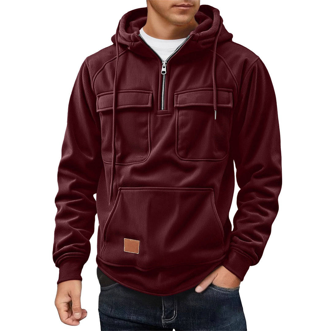 Fleece pullover for men with zip collar and practical pockets Lune London