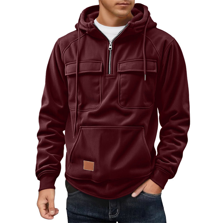 Fleece pullover for men with zip collar and practical pockets Lune London