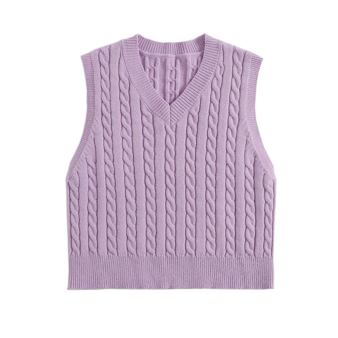 Knitted vest for women with V-neck and twisted pattern Lune London