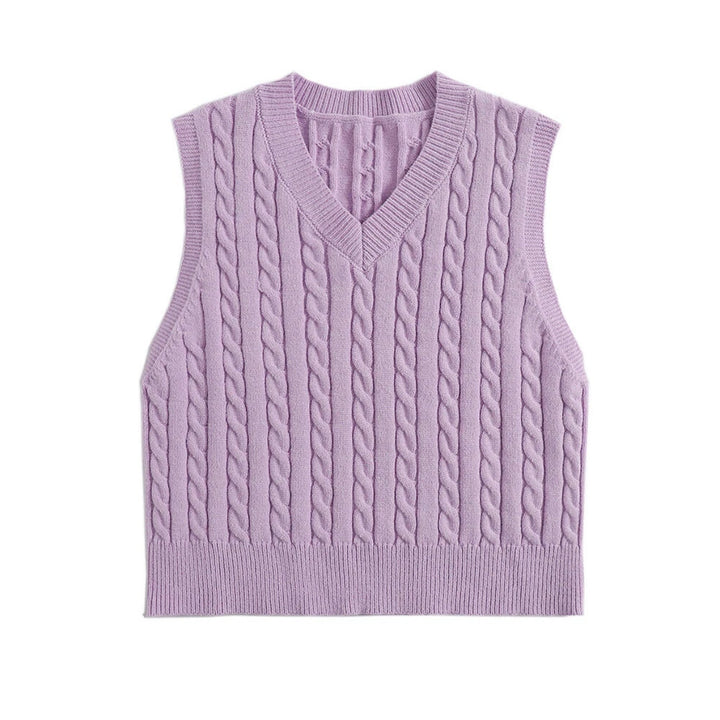 Knitted vest for women with V-neck and twisted pattern Lune London