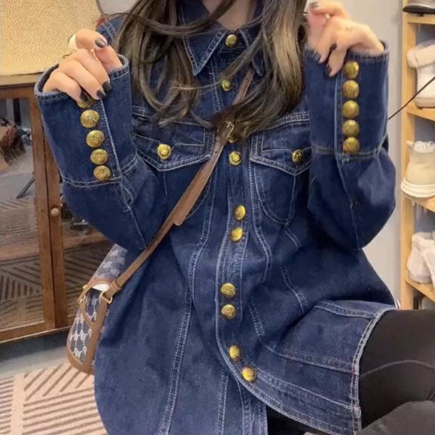 Veste en jean pour femmes avec boutons-pression dorés Chic & Stil