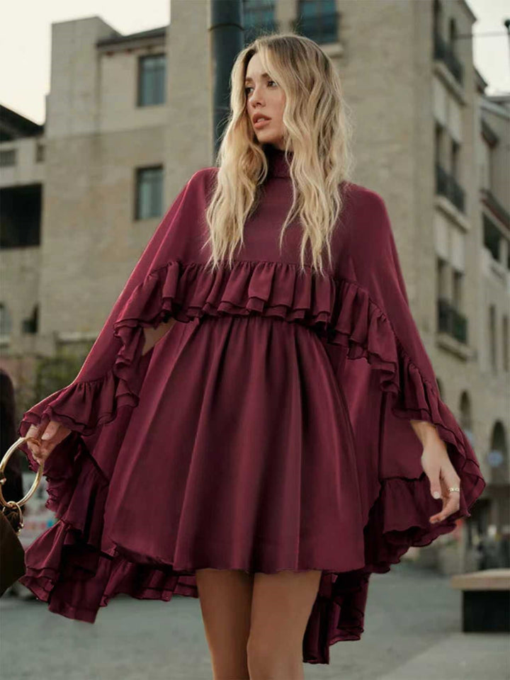 Women Elegant Ruffle Dress with High Neckline and Flowing Cut Lune London