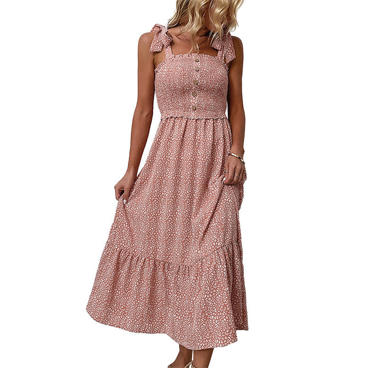 Women Ruffled Details Maxi Floral Summer Dress with Chic Button Effect and Style