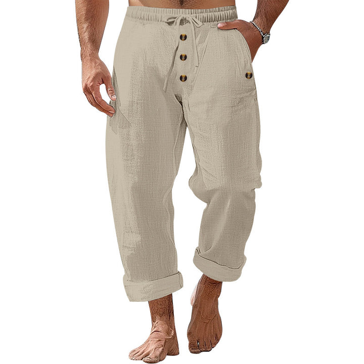 Casual beach pants for men with elastic waistband and practical button details Lune London