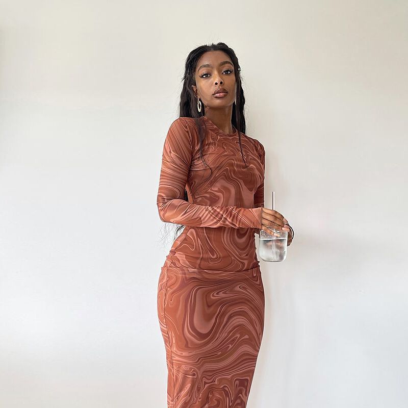 Women Long sleeves Abstract printed Midi dress Lune London