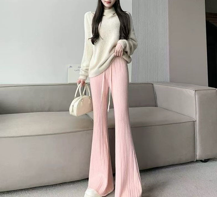 Pull en tricot décontracté pour femmes avec col haut et pantalon large