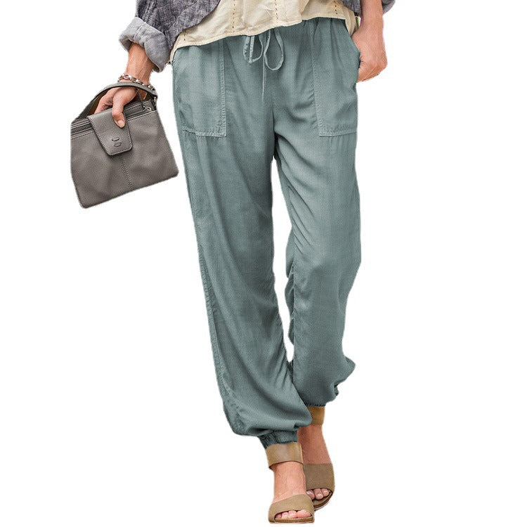 Ladies Comfortable Summer Pants with Elastic Waist and Practical Pockets Lune London