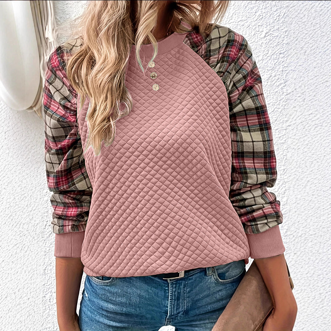 Sweatshirt pour femmes avec structure en grille et manches à carreaux Chic & Stil