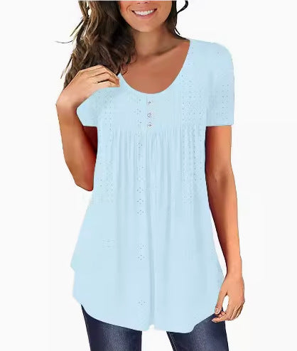 Woman Short Sleeve Button-Up Blouse Lune London