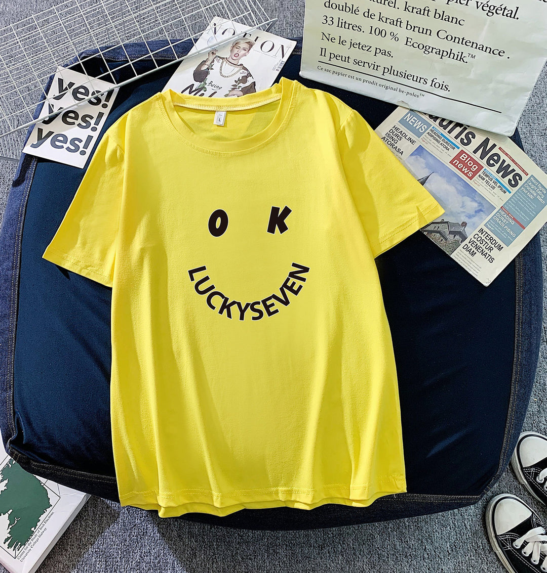 Women's fashionable t-shirt with casual smiley print and high-quality cotton quality Lune London