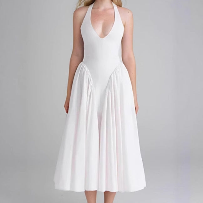 Midi dress for women with plunging V-neck and flowy skirt Lune London
