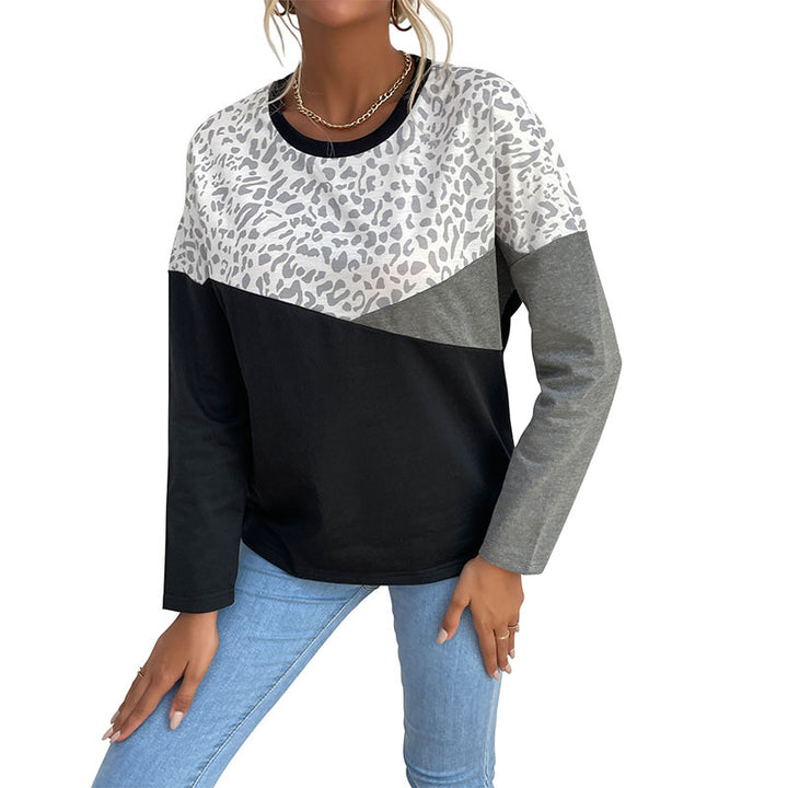 Chemise longue à manches longues pour femmes avec impression léopard créative et rayures en blocs Chic & Stil