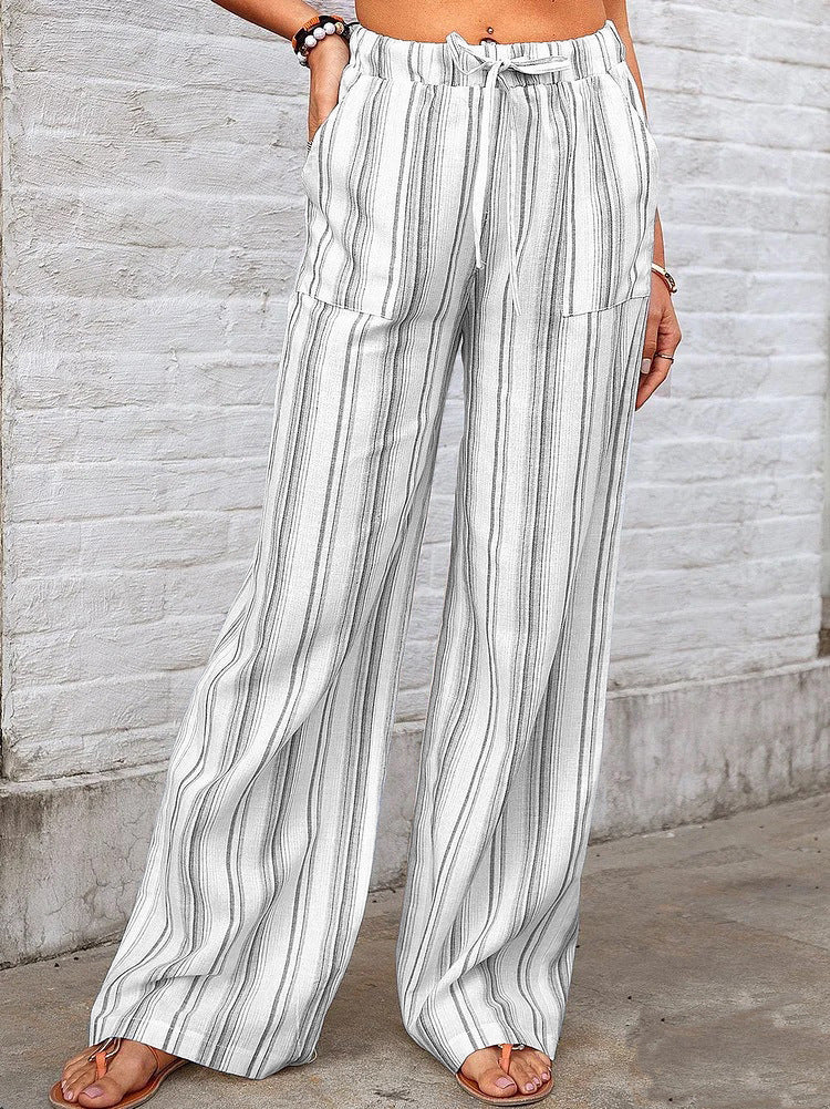 Wide linen pants for women with elastic waistband and side pockets Lune London