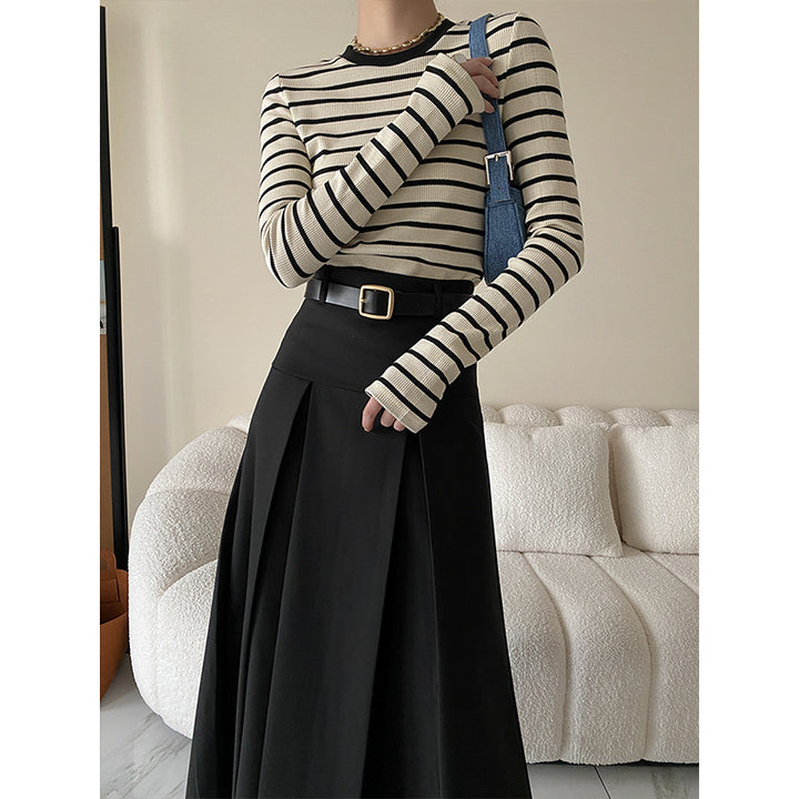 Women's Long Sleeve Shirt with Striped Pattern Chic & Stil