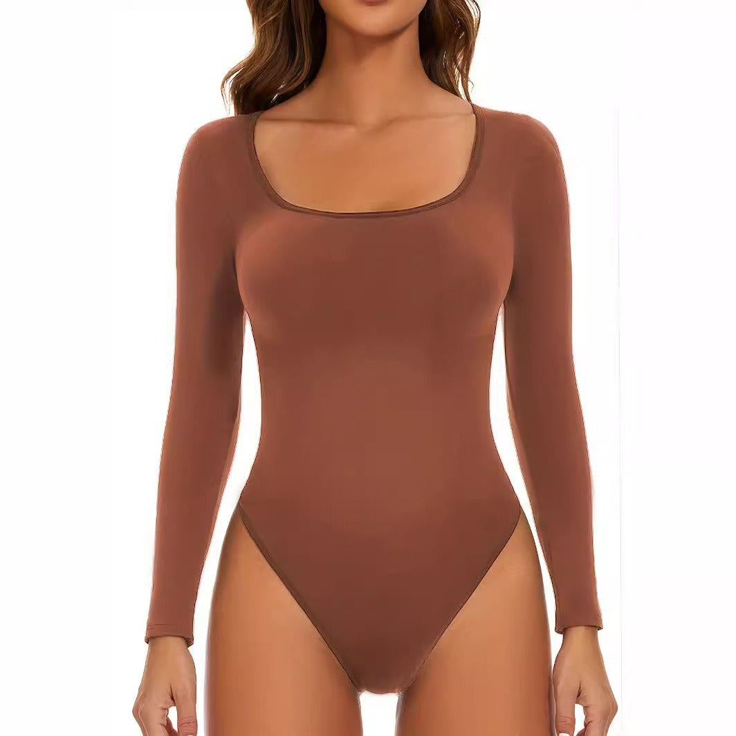 Women's Long Sleeve Bodysuit with Deep Neckline and Figure-Hugging Fit Lune London