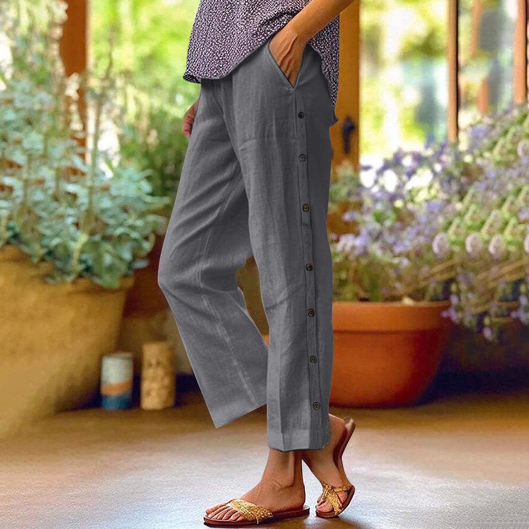 Casual linen pants for women with button details Lune London