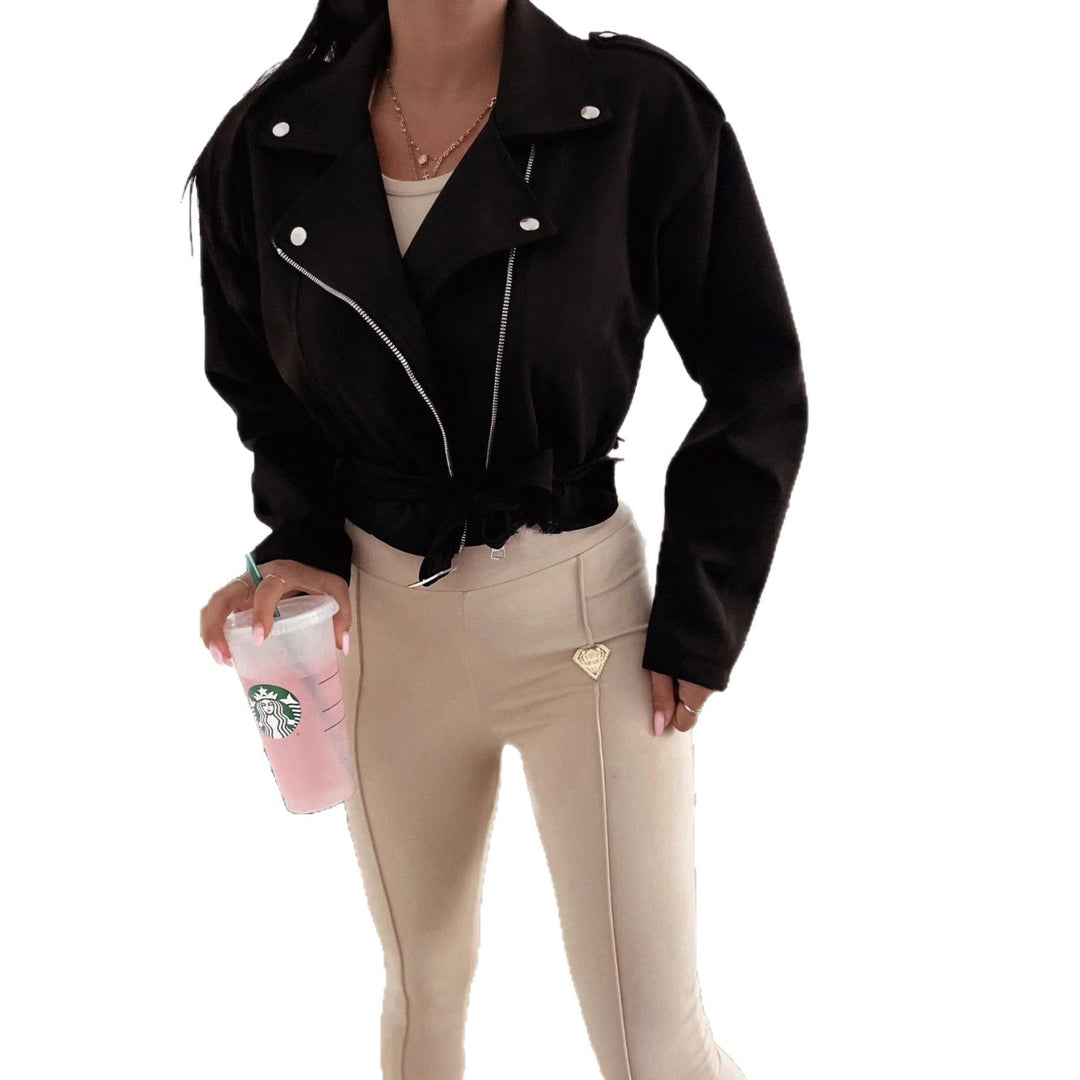 Ladies Casual Biker Style Transition Jacket with Waist Belt Lune London