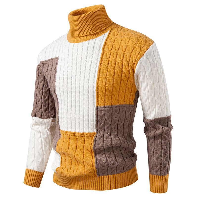Men's highly crew-neck knitted sweater with a modern cable pattern and attractive color blocks Lune London
