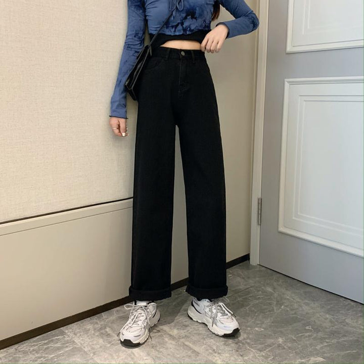 Pantalon en denim large pour femme avec taille haute Chic & Stil