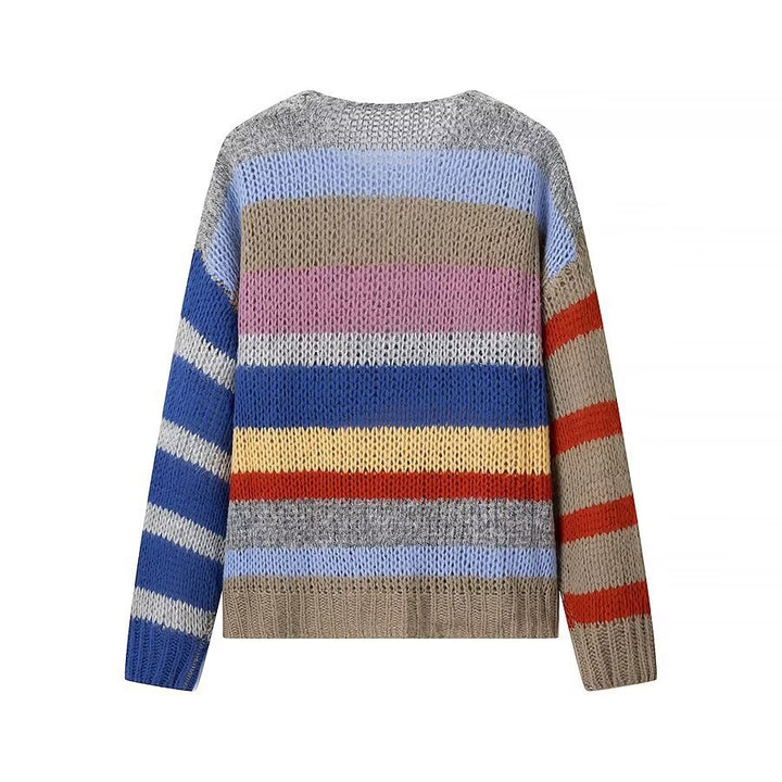Pull en maille aérien pour femme avec motif à rayures colorées Chic & Stil