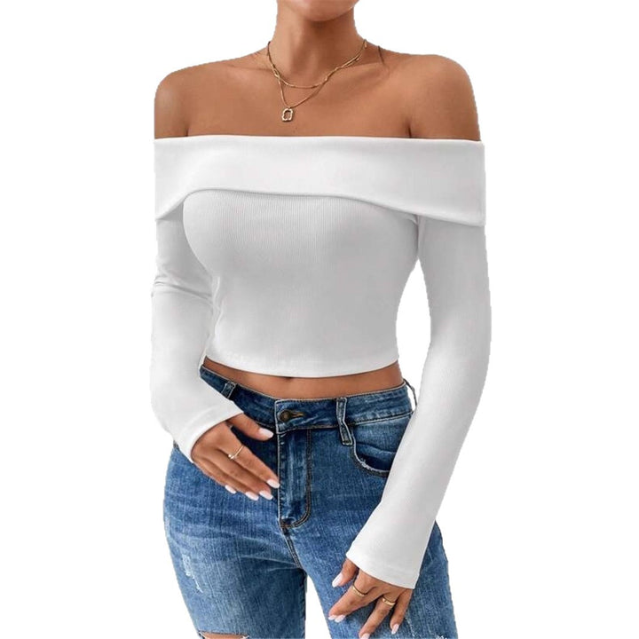 Ladies Off-shoulder top with long sleeves and fine ribbed texture Lune London