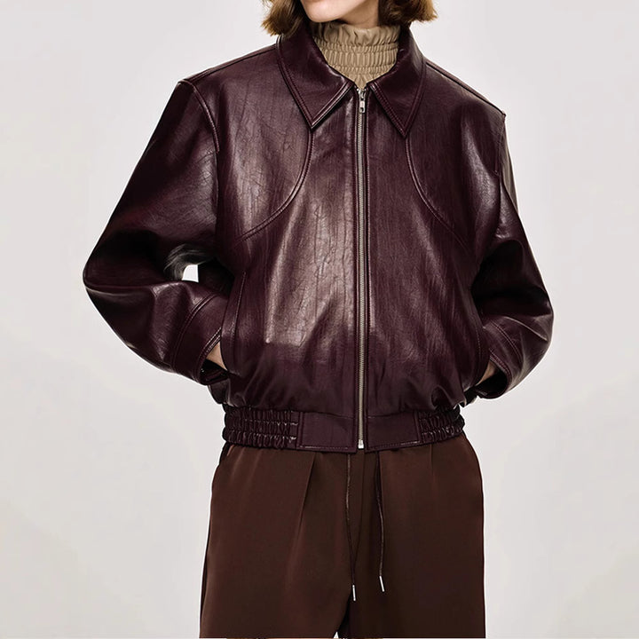Faux leather jacket for women with trendy oversized fit and elastic waist Lune London