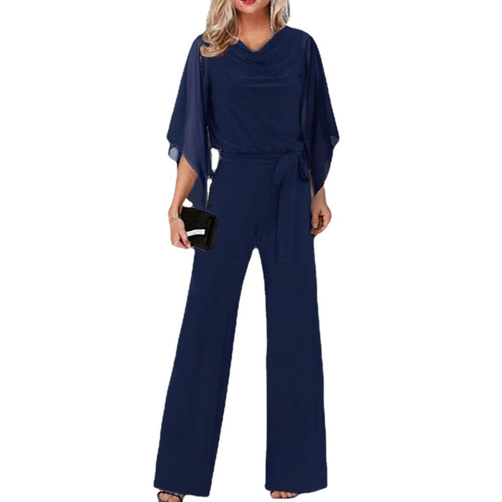Women’s Wide-Leg Jumpsuit with Cascading Neckline & Lace-Up Waist | Lune London