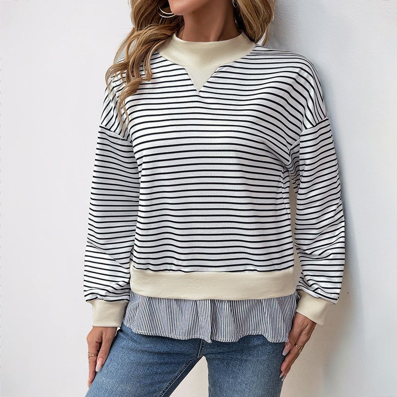 Sweat-shirt tendance pour femmes avec motif de rayures asymétriques et finition à volants Chic & Stil