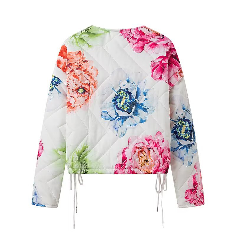 Quilted jacket for women with floral patterns and an elastic waist Lune London
