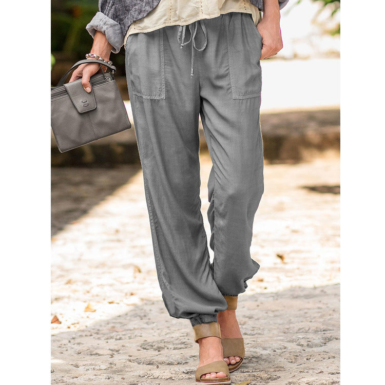 Ladies Comfortable Summer Pants with Elastic Waist and Practical Pockets Lune London