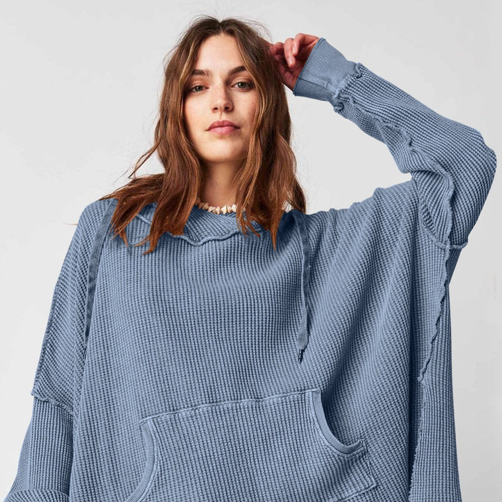 Ladies Oversized Waffle Hoodie with Kangaroo Pocket Lune London