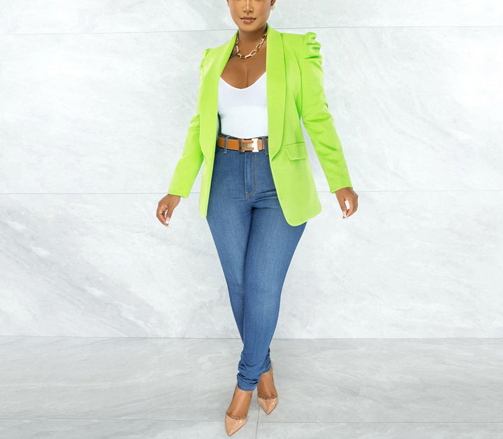 Ladies elegant blazer jacket with puff sleeves and fitted cut Lune London