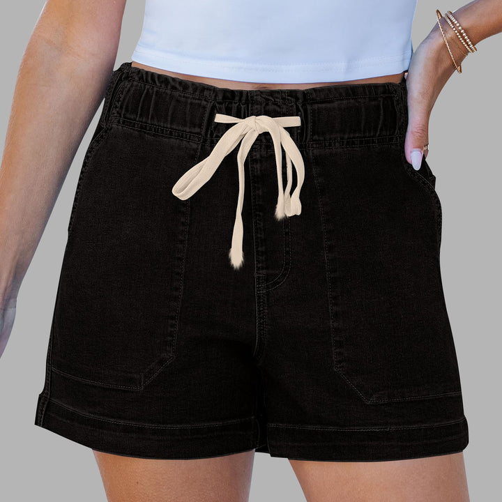 Ladies comfortable denim shorts with elastic waistband and practical pockets Lune London