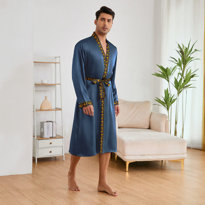 Men's Satin Bathrobe with Stylish Shawl Collar and Side Pockets Lune London