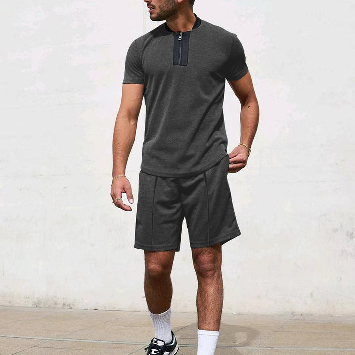 Men's short sleeve sports t-shirt with zip and jogging shorts Lune London
