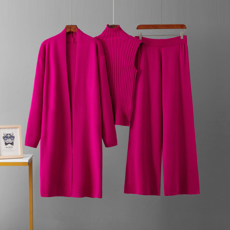 Women modern knitted outfit with long cardigan and quality top Lune London