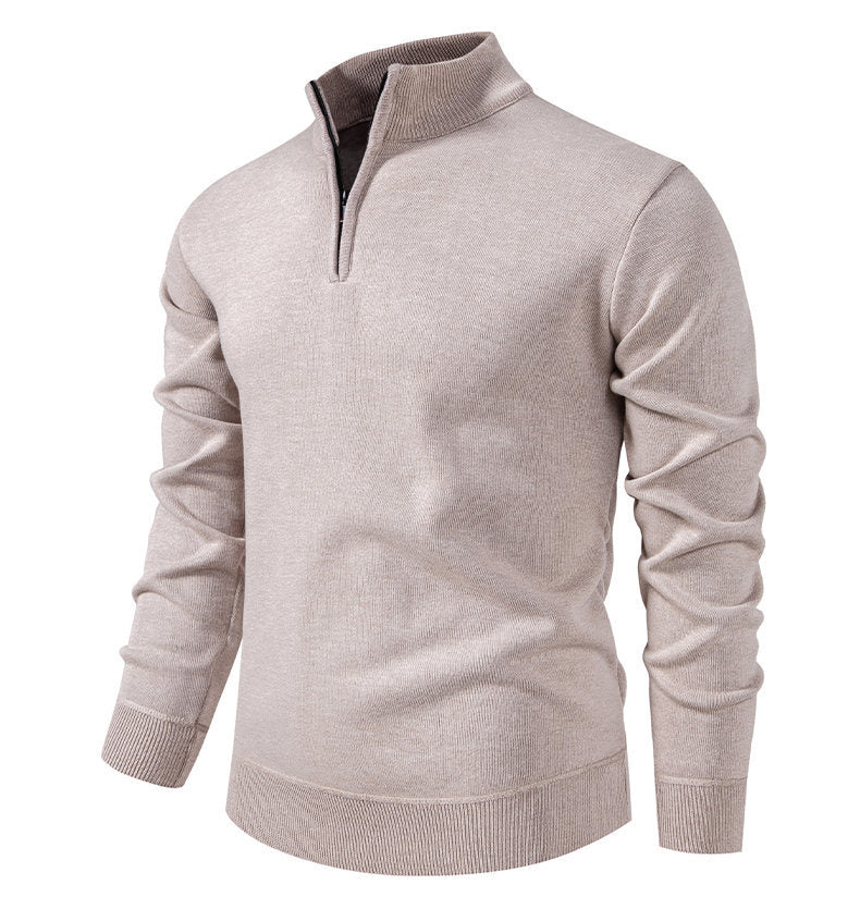 Fine knit pullover for men with short zipper and high collar Lune London