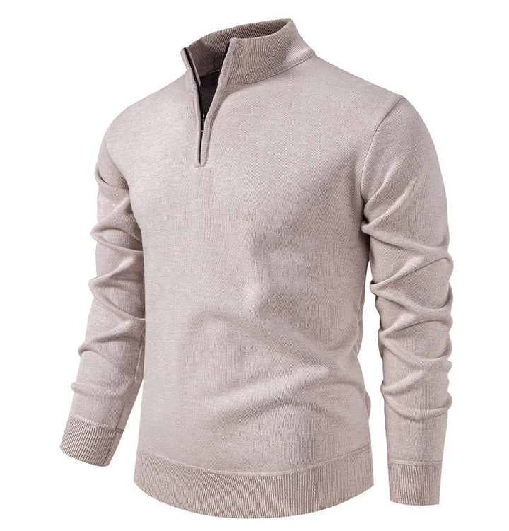 Fine knit pullover for men with short zipper and high collar Lune London