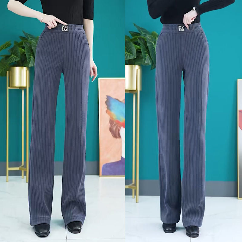 Women's high-waisted flared trousers with stylish ribbed design and elastic waistband