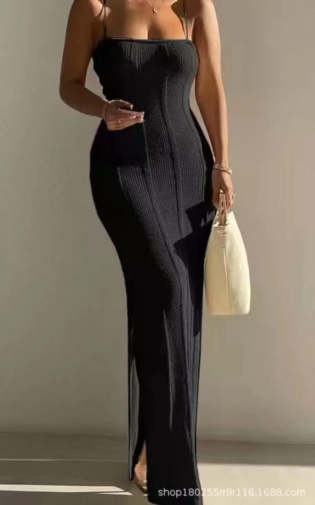 Ladies Knit Maxi Dress with sophisticated cut and side slit Lune London